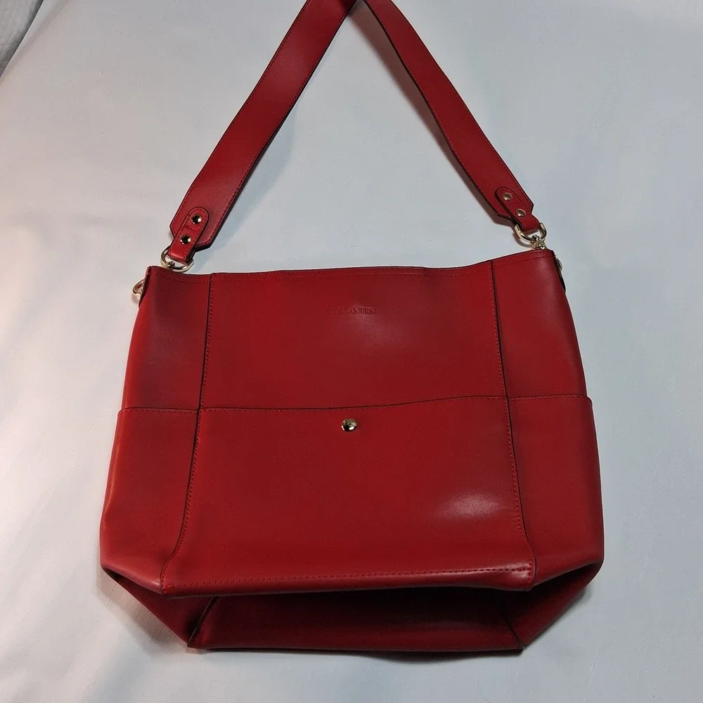 Bostanten Lotty Bright Red Cowhide Leather Hobo Tote Shoulder Bucket Bag +extras